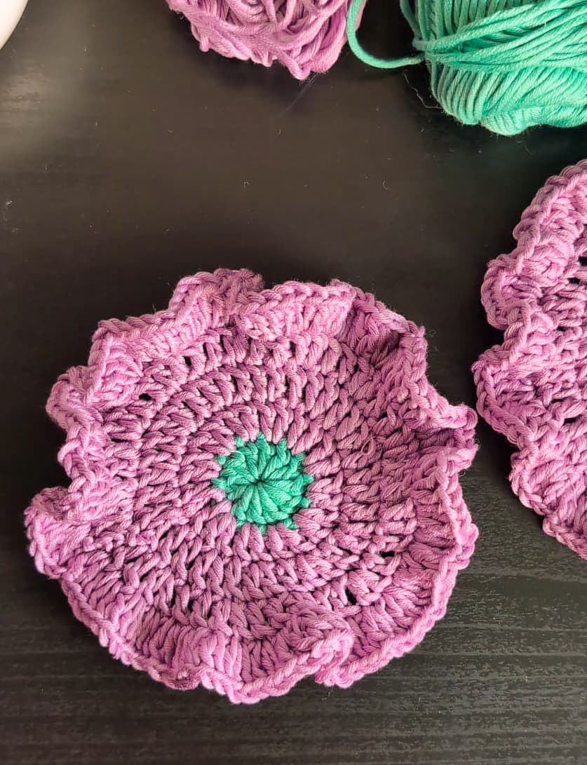 Handmade crochet ruffled coaster
